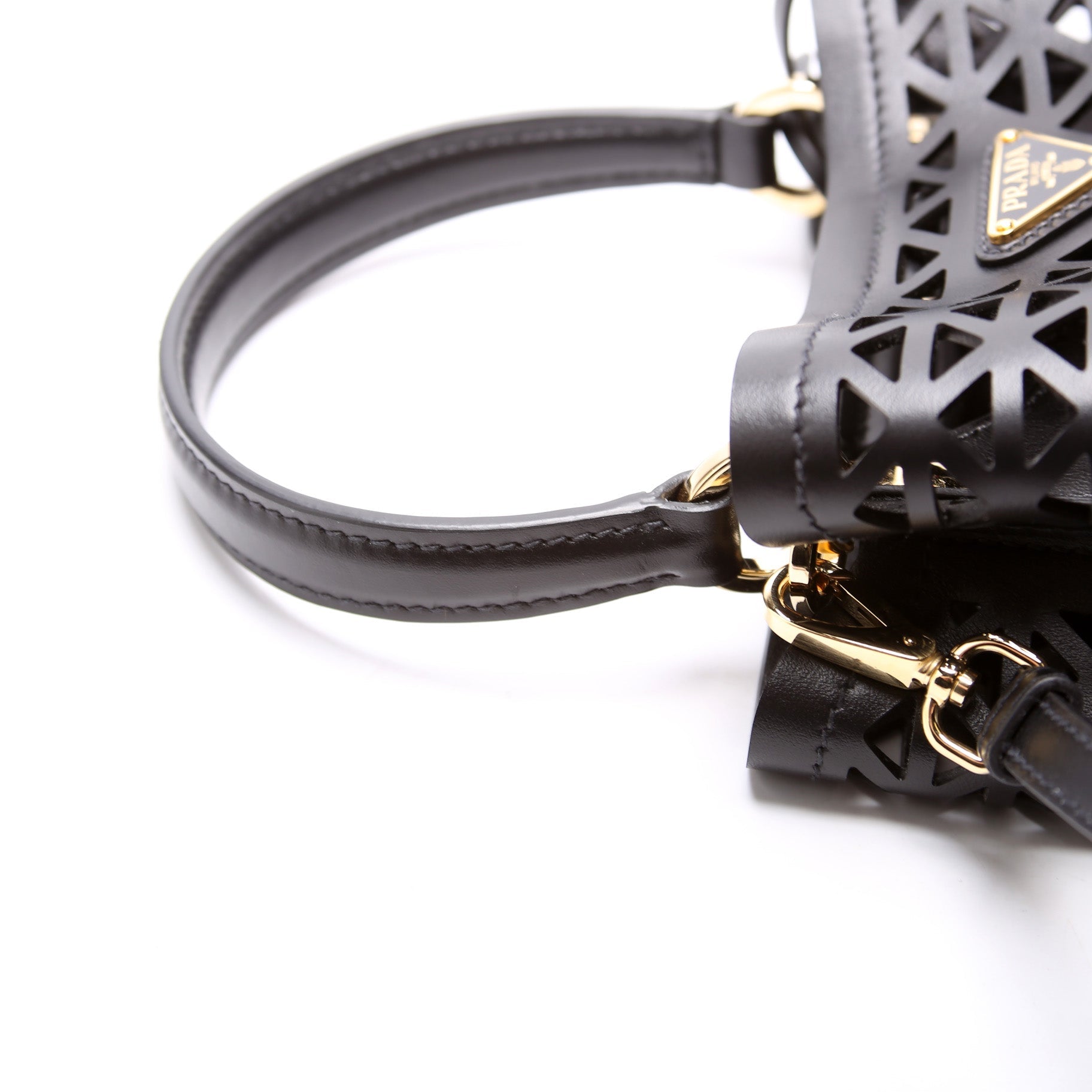 1BA217 Cut-Out Motif Leather Mini Panier Bag Black