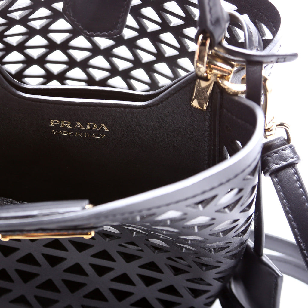 1BA217 Cut-Out Motif Leather Mini Panier Bag Black