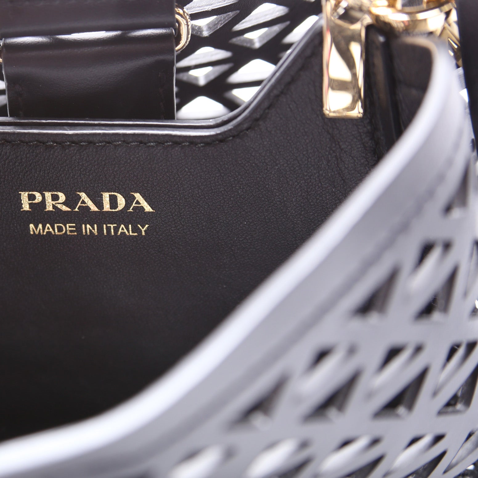 1BA217 Cut-Out Motif Leather Mini Panier Bag Black