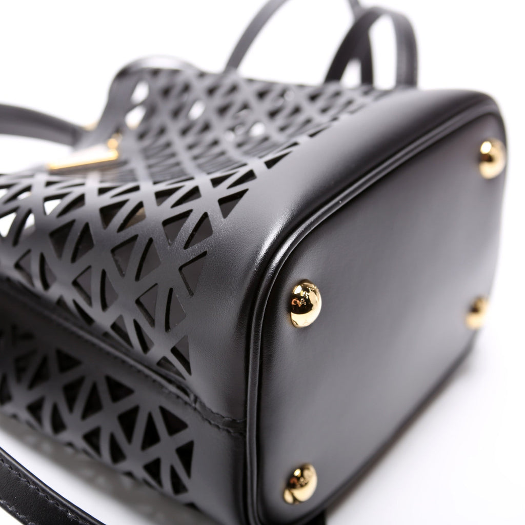 1BA217 Cut-Out Motif Leather Mini Panier Bag Black