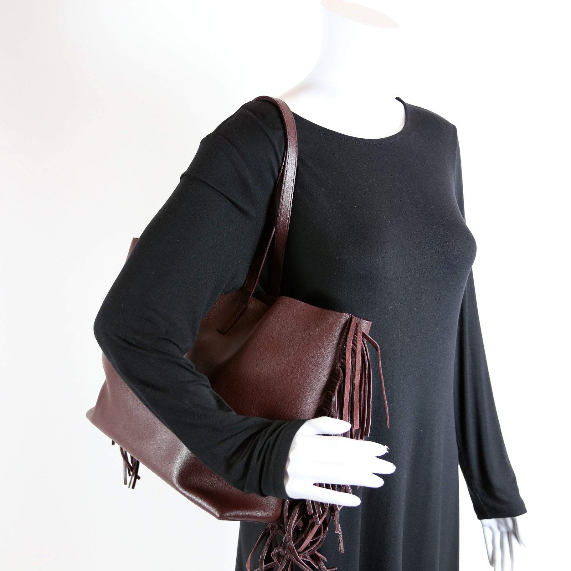 Shopping Tote Large Fringe 410666 Burgundy