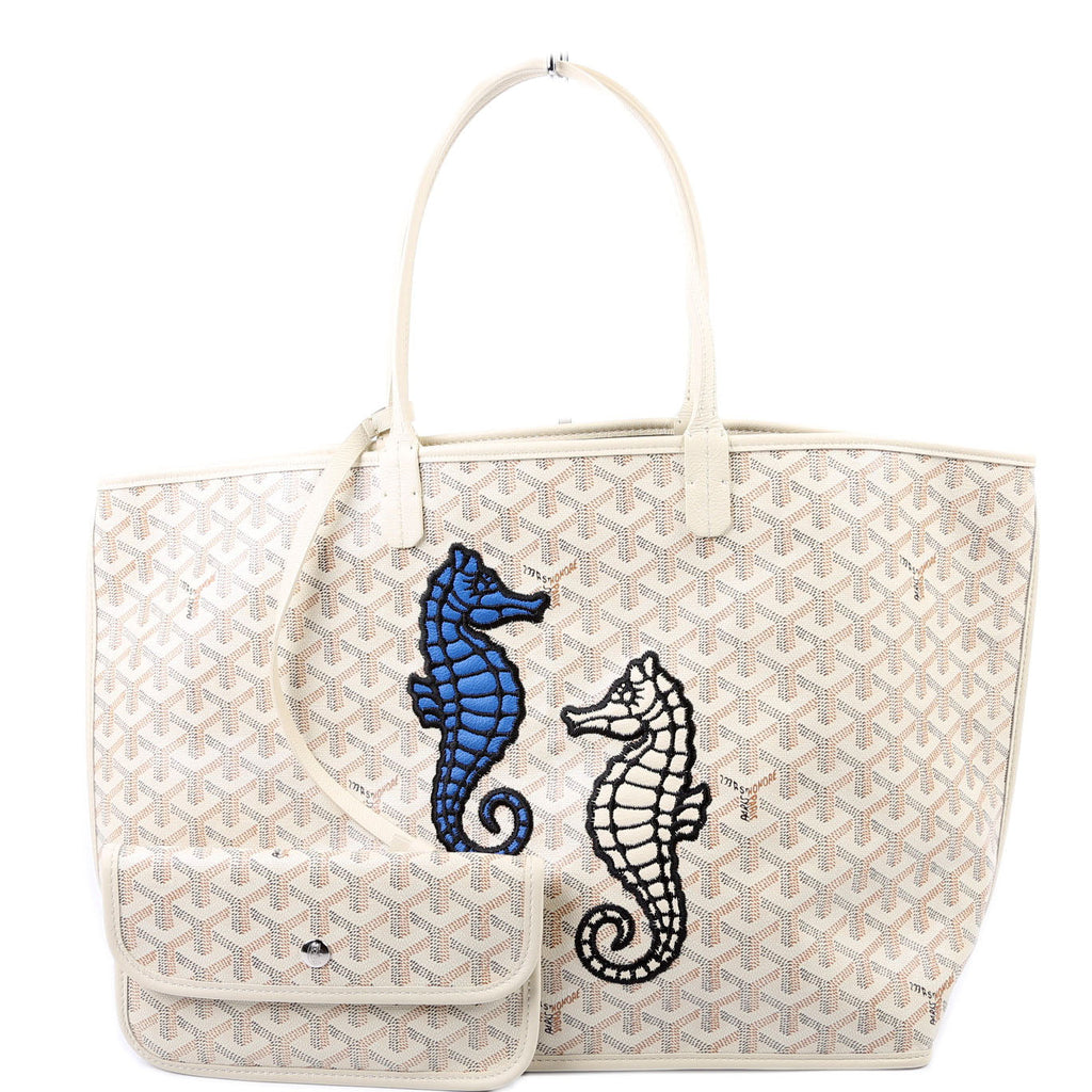 Anjou PM Seahorse Embroidered Canvas/Calfskin Cream