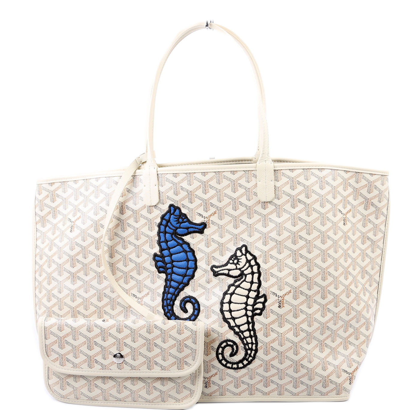 Anjou PM Seahorse Embroidered Canvas/Calfskin Cream