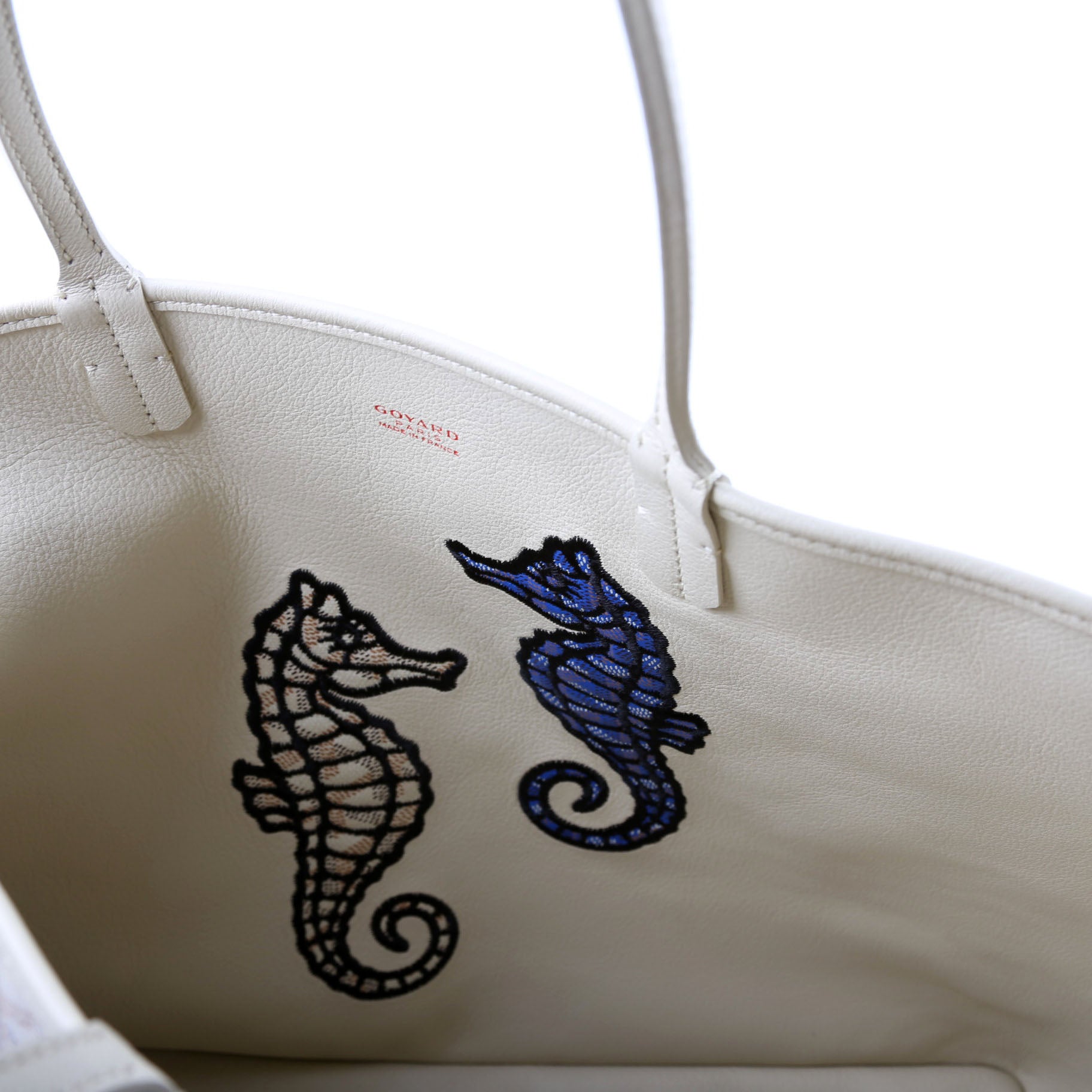 Anjou PM Seahorse Embroidered Canvas/Calfskin Cream