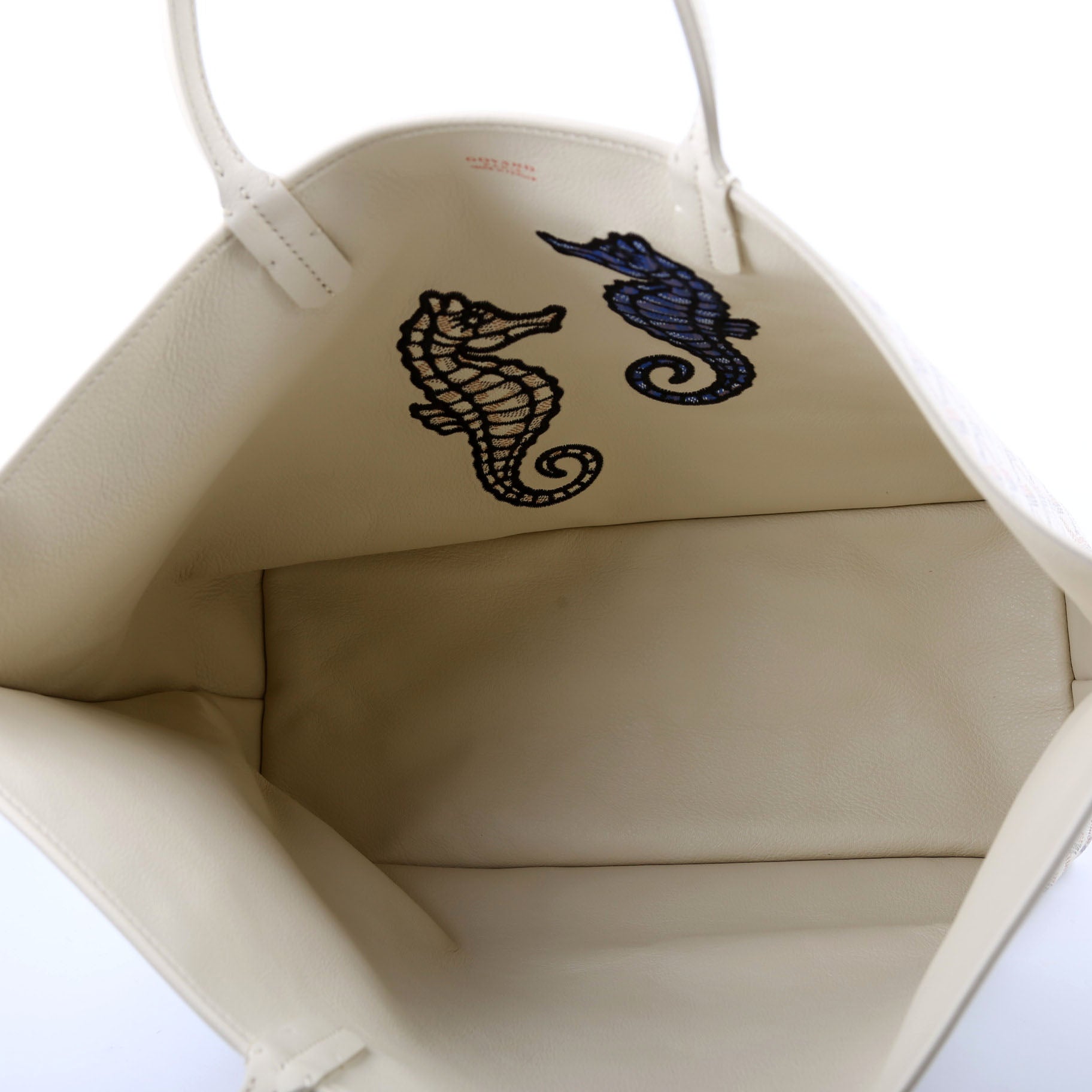 Anjou PM Seahorse Embroidered Canvas/Calfskin Cream
