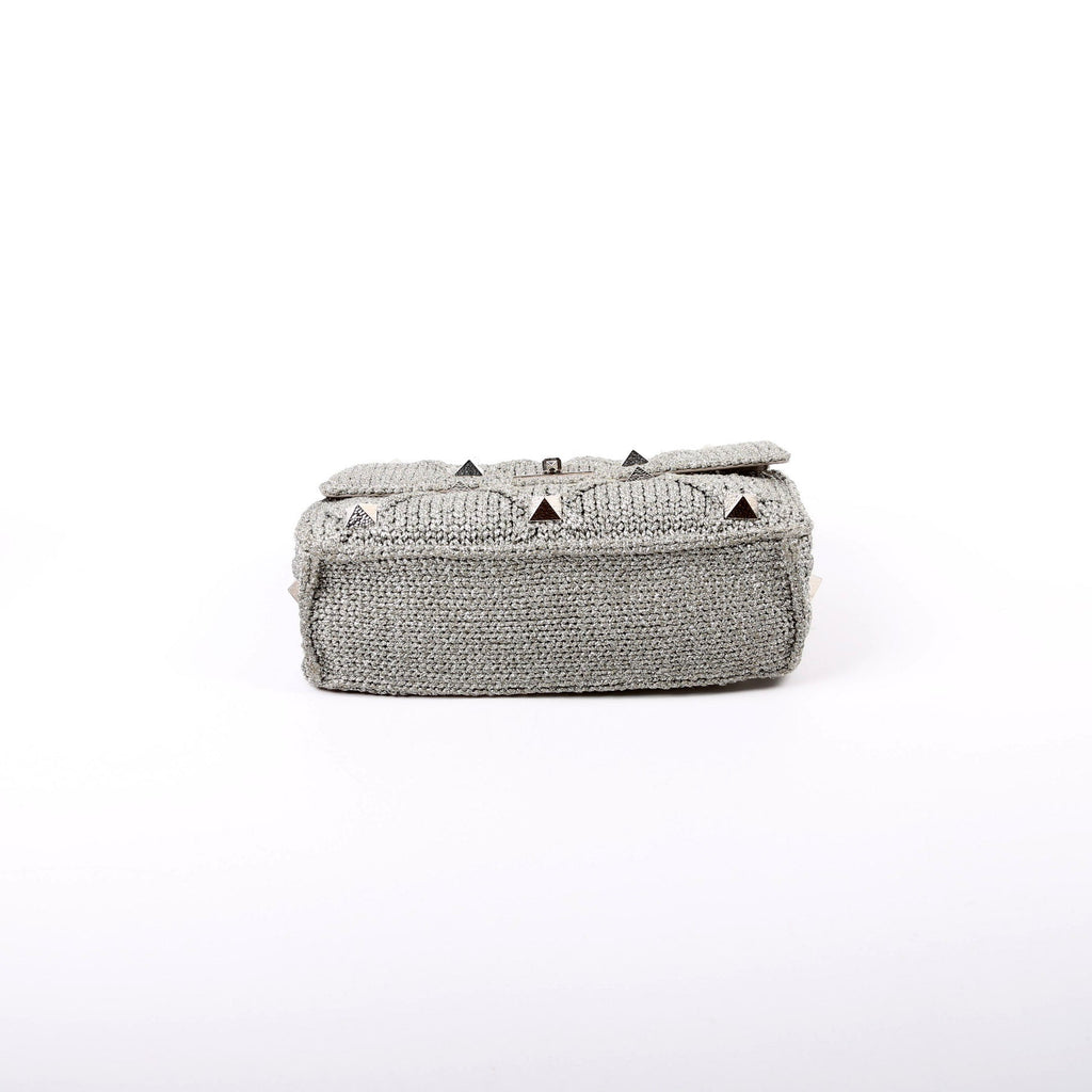 Roman Stud Knitted Large Shoulder Bag Silver