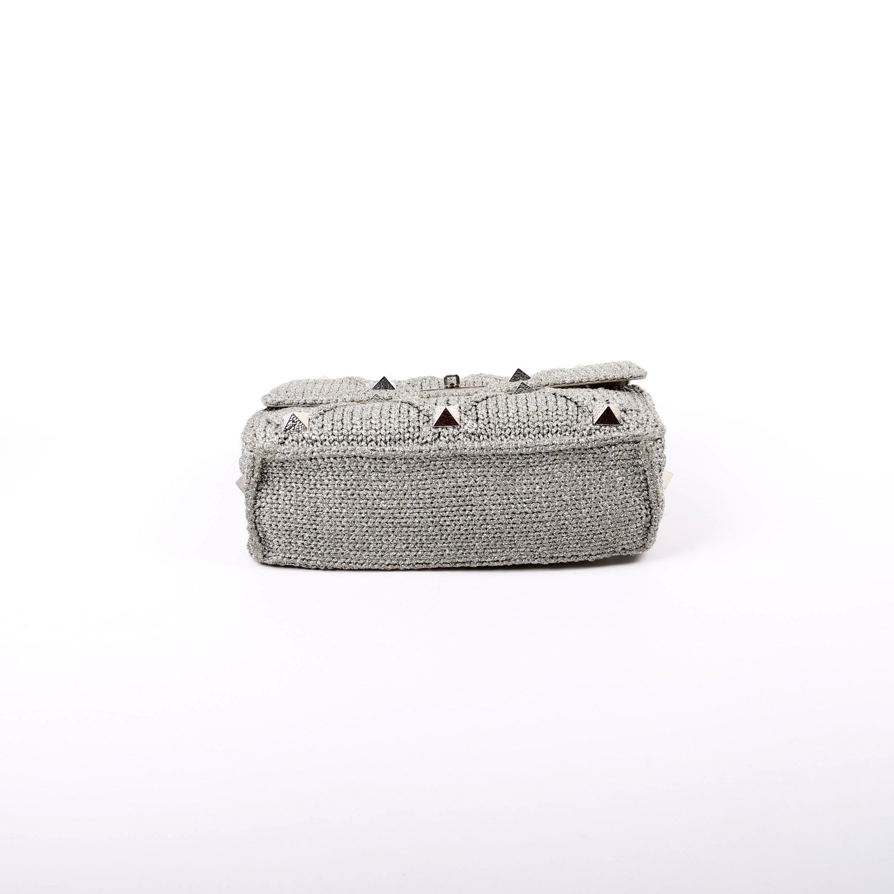 Roman Stud Knitted Large Shoulder Bag Silver