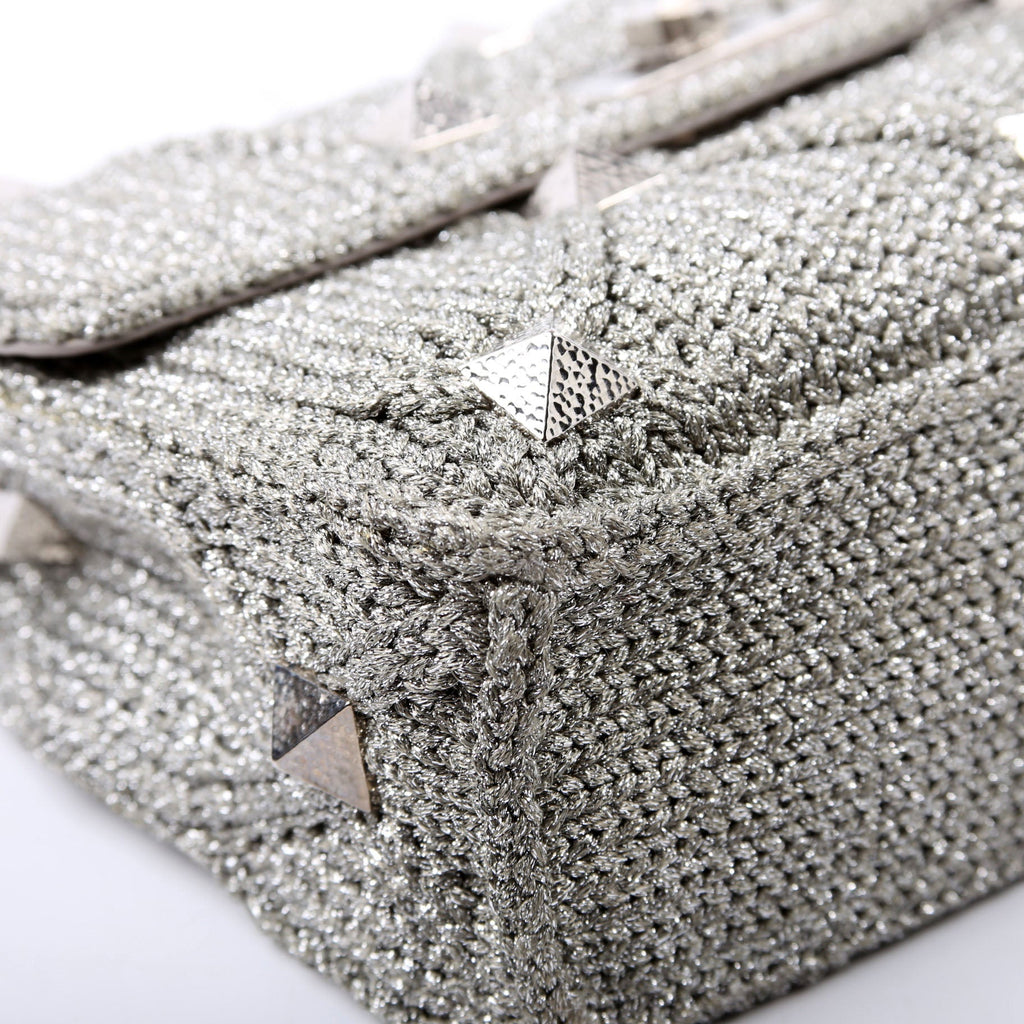 Roman Stud Knitted Large Shoulder Bag Silver