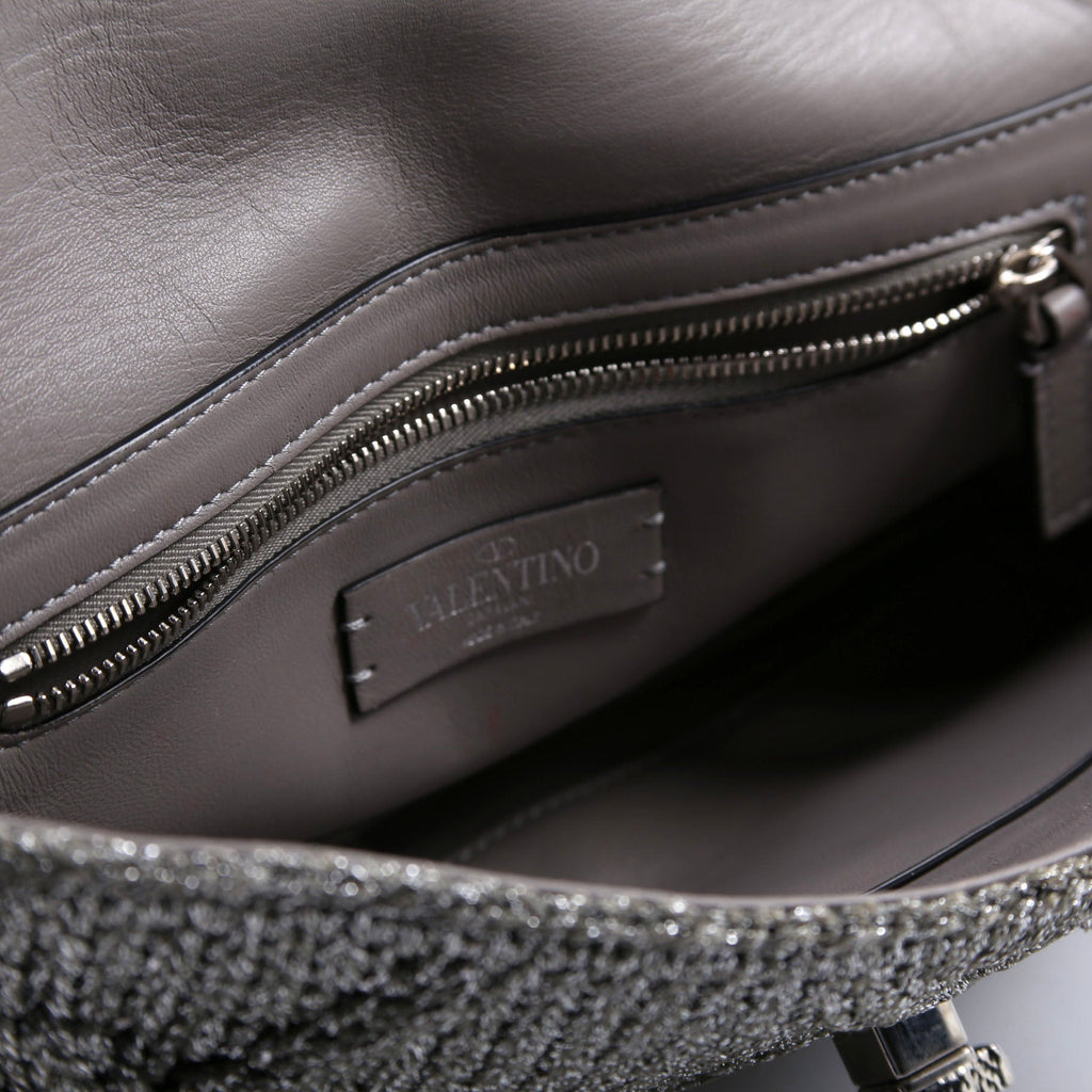 Roman Stud Knitted Large Shoulder Bag Silver