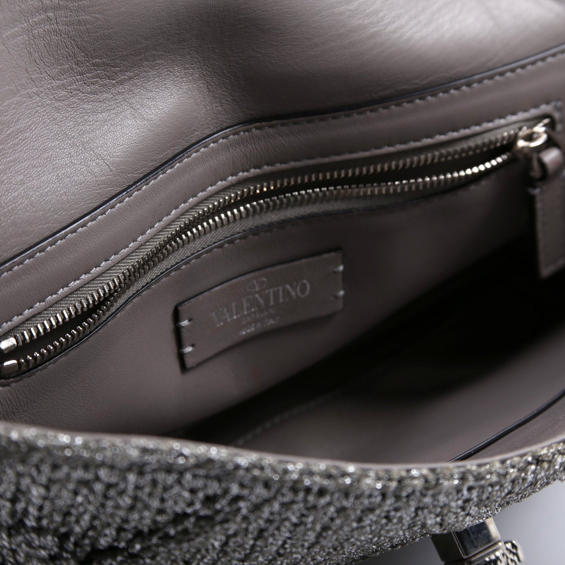 Roman Stud Knitted Large Shoulder Bag Silver