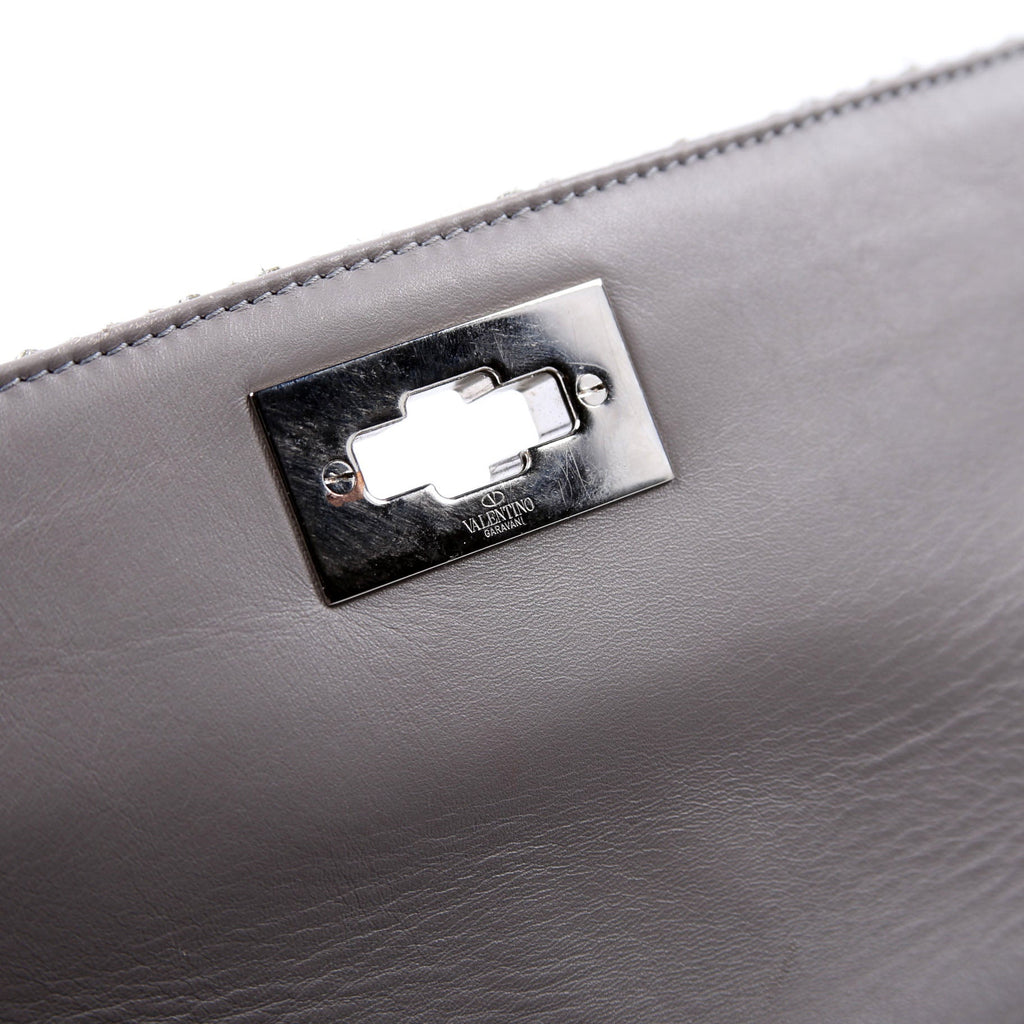 Roman Stud Knitted Large Shoulder Bag Silver