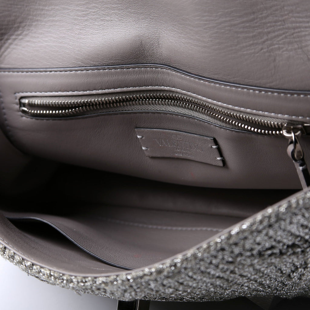 Roman Stud Knitted Large Shoulder Bag Silver