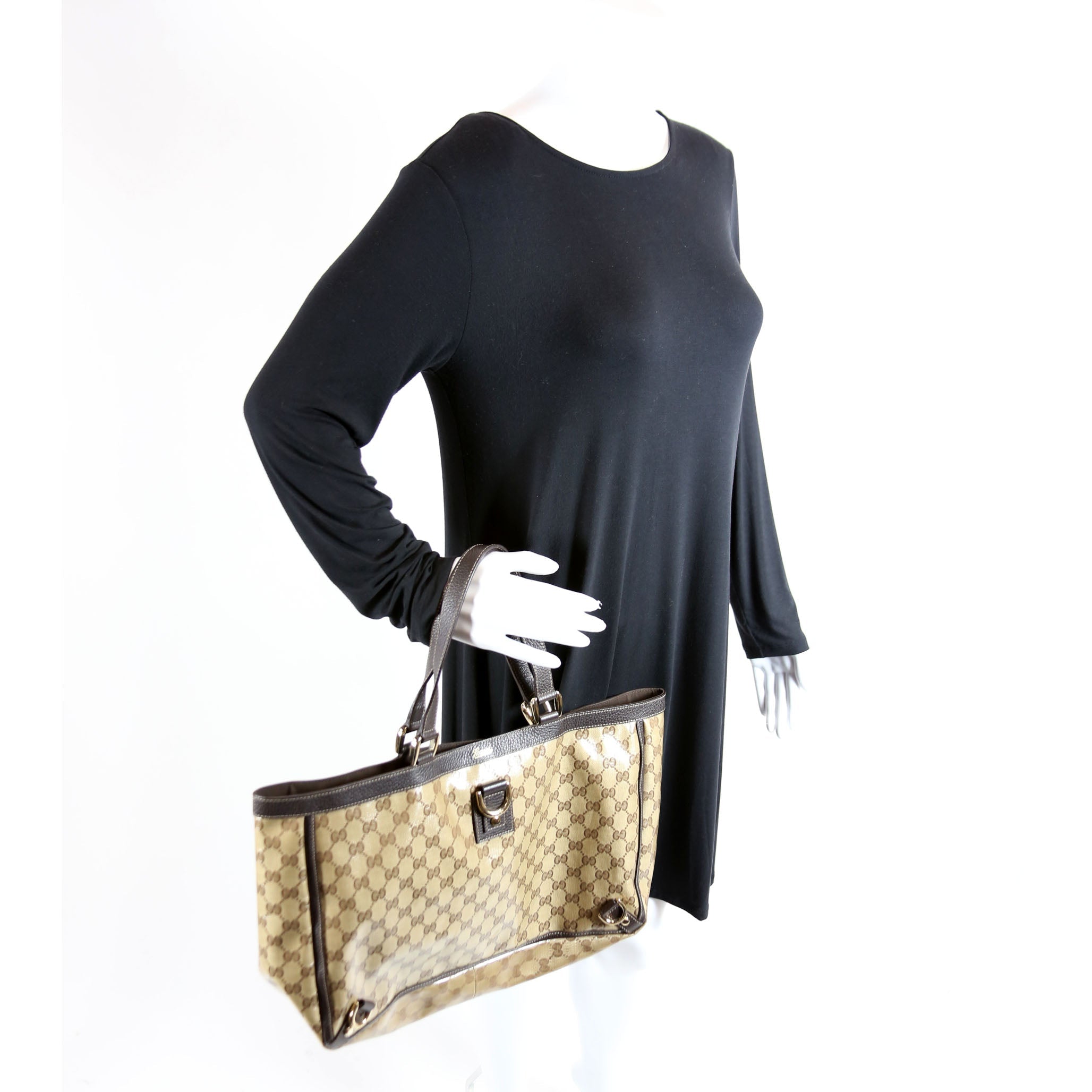 293580 GG Crystal Abbey D Ring Large Tote Brown