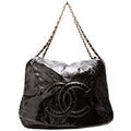 Rock & Chain Flap Accordion Bag Crinkled Patent 11M Black