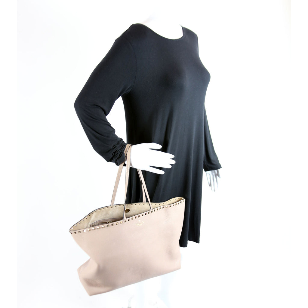 Rockstud Large Shopping Tote Beige