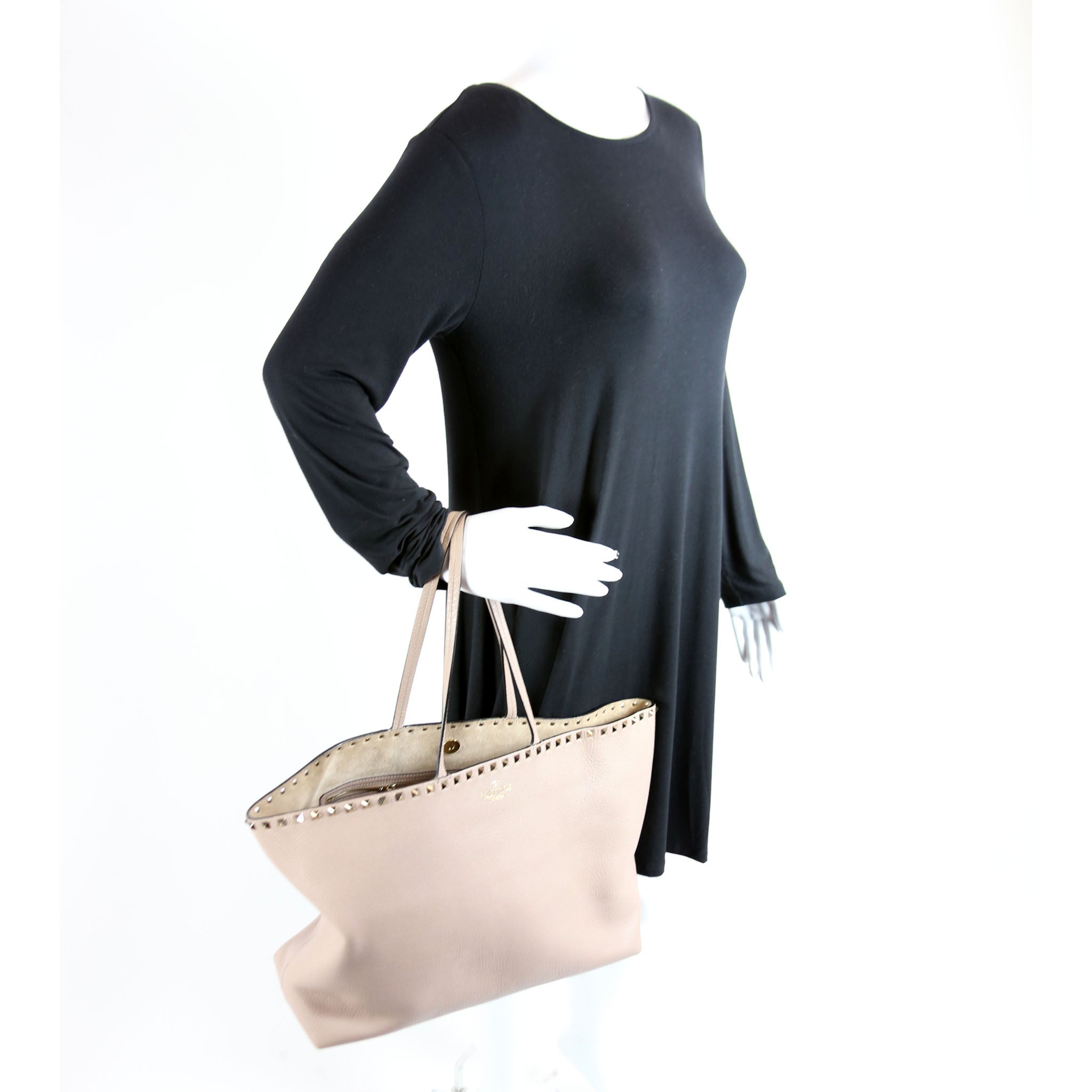 Rockstud Large Shopping Tote Beige