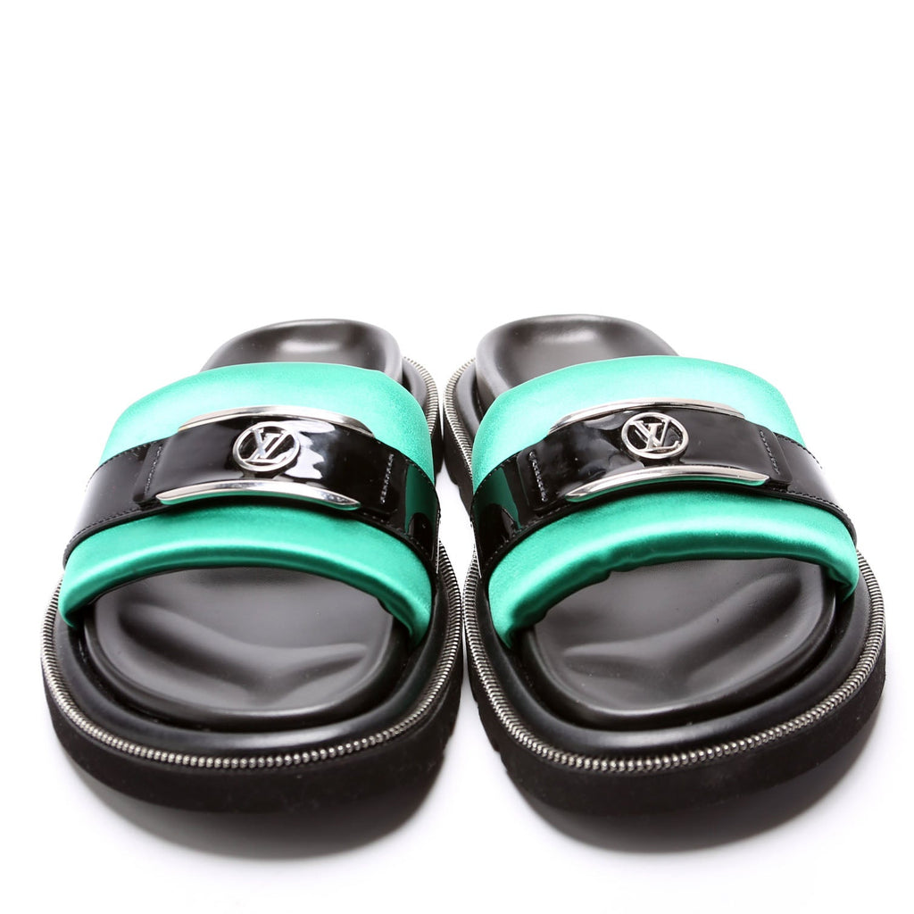 Satin Pool Pillow Comfort Mules Size 39 Green/Black