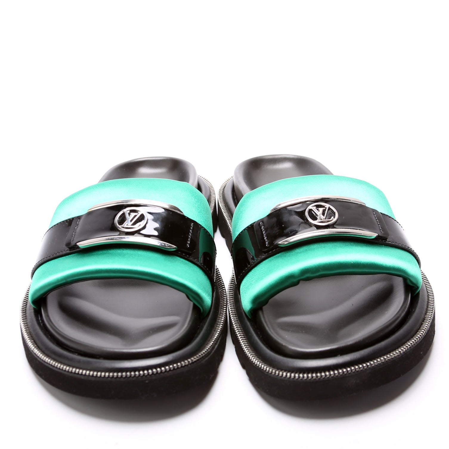 Satin Pool Pillow Comfort Mules Size 39 Green/Black