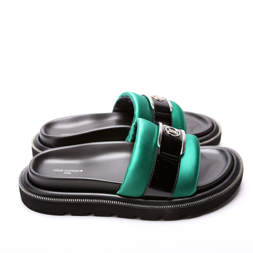 Satin Pool Pillow Comfort Mules Size 39 Green/Black