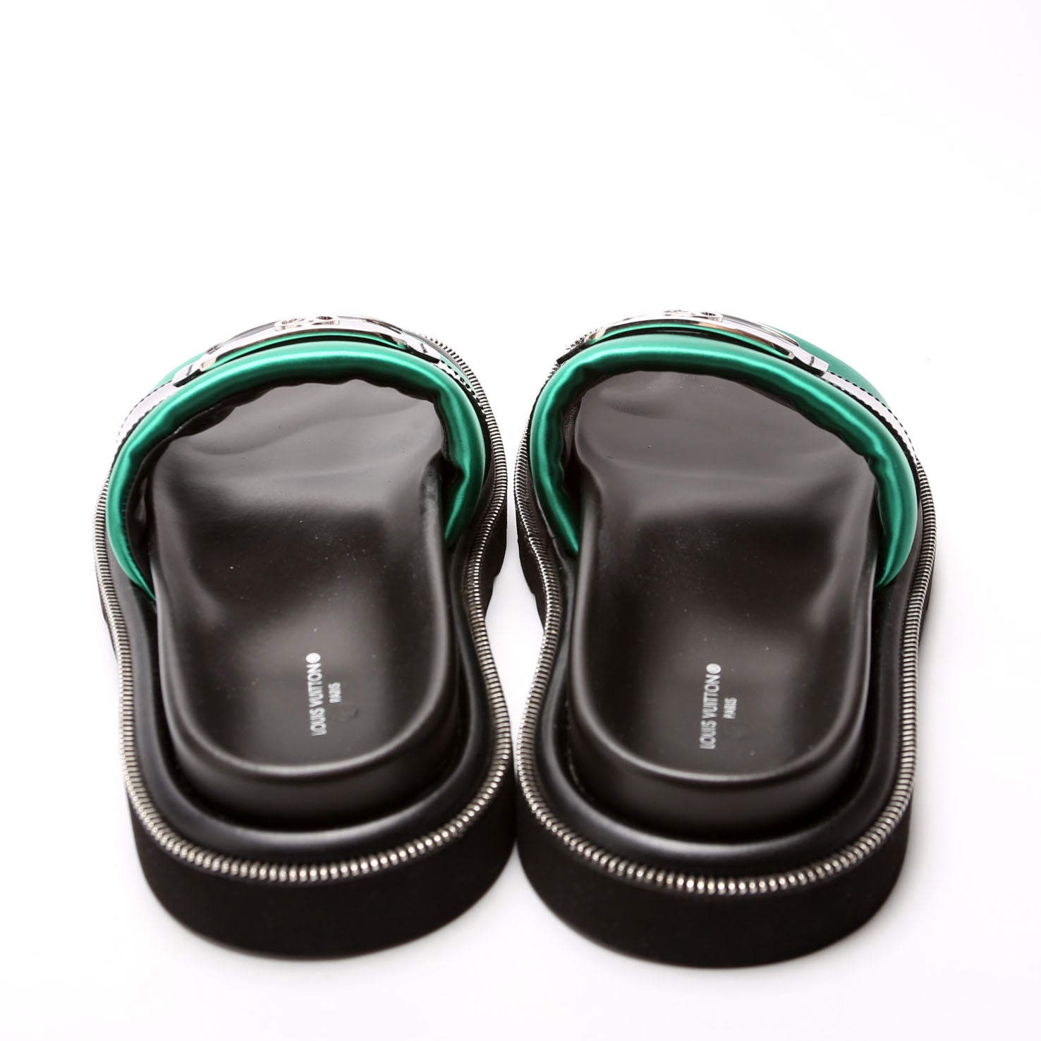 Satin Pool Pillow Comfort Mules Size 39 Green/Black
