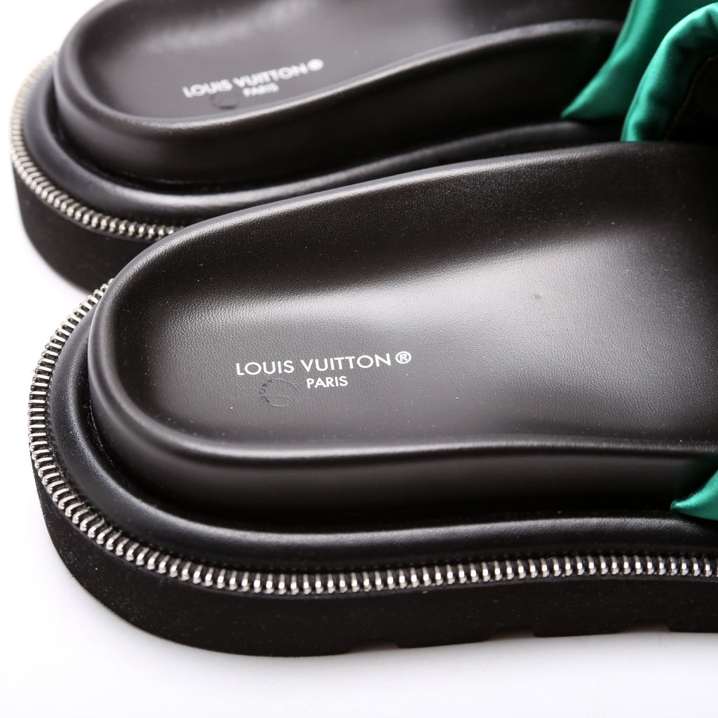 Satin Pool Pillow Comfort Mules Size 39 Green/Black
