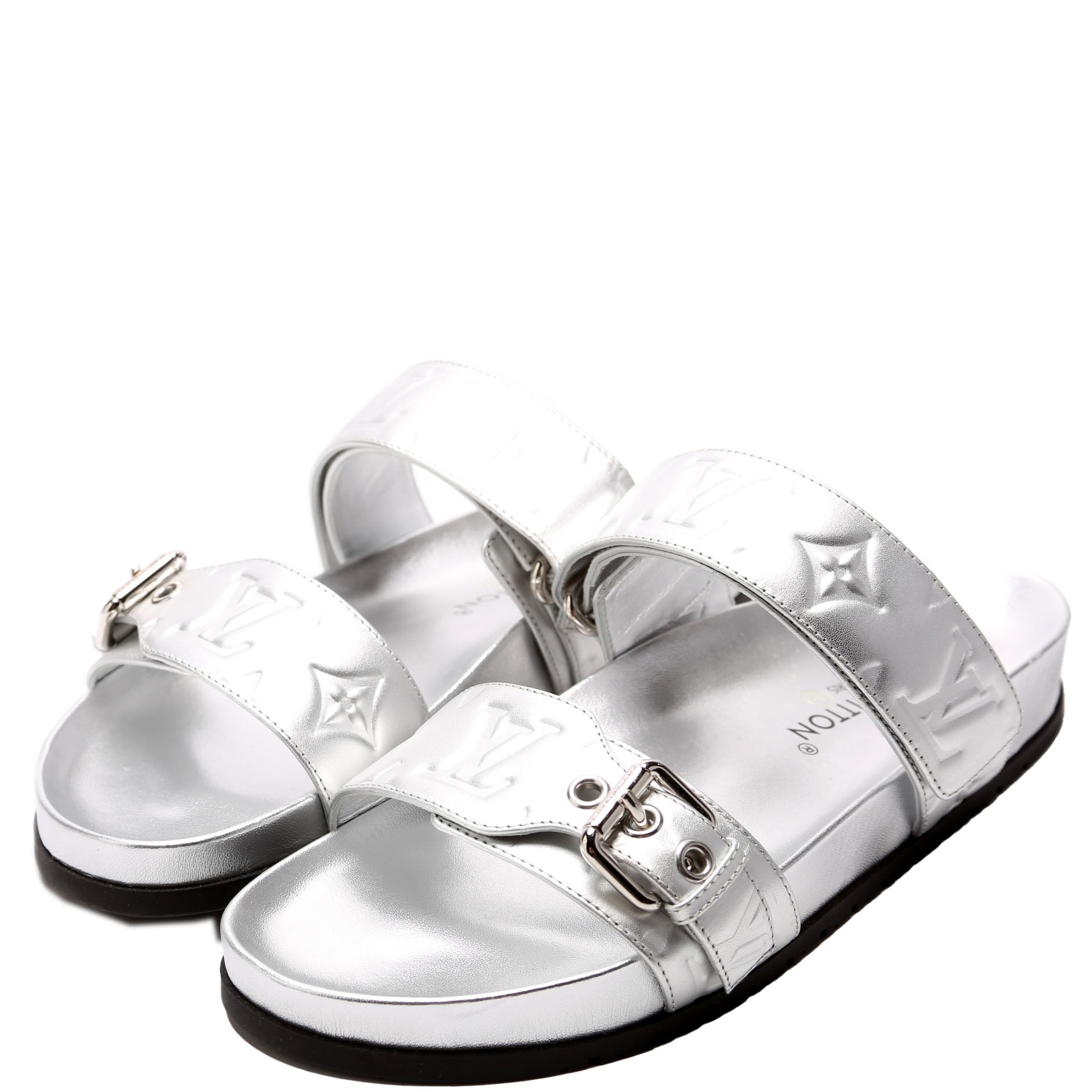 Bom Dia Metallic Leather Sandals Size 39 Silver