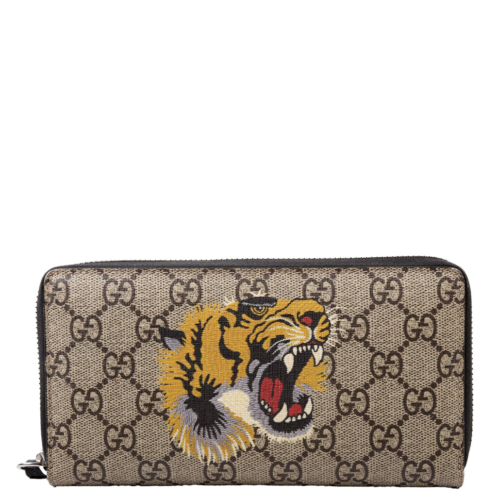 451273 GG Supreme Tiger Zip Around Wallet Beige/Multicolor