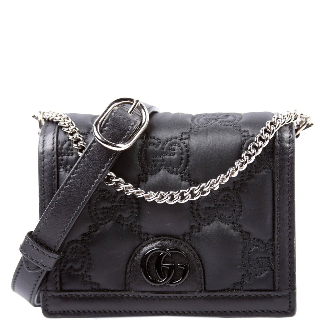 723777 GG Nylon Enamel Mini Chain Bag Black