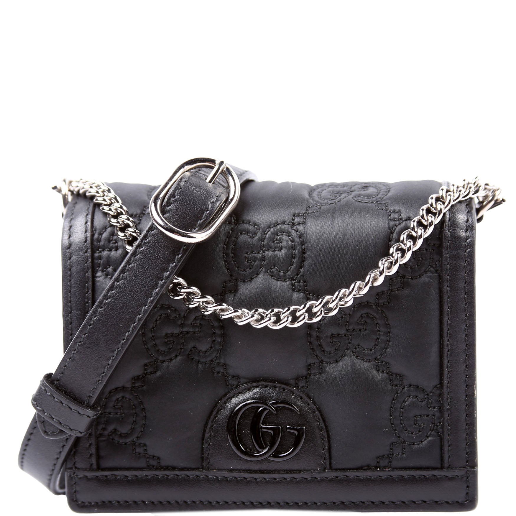 723777 GG Nylon Enamel Mini Chain Bag Black