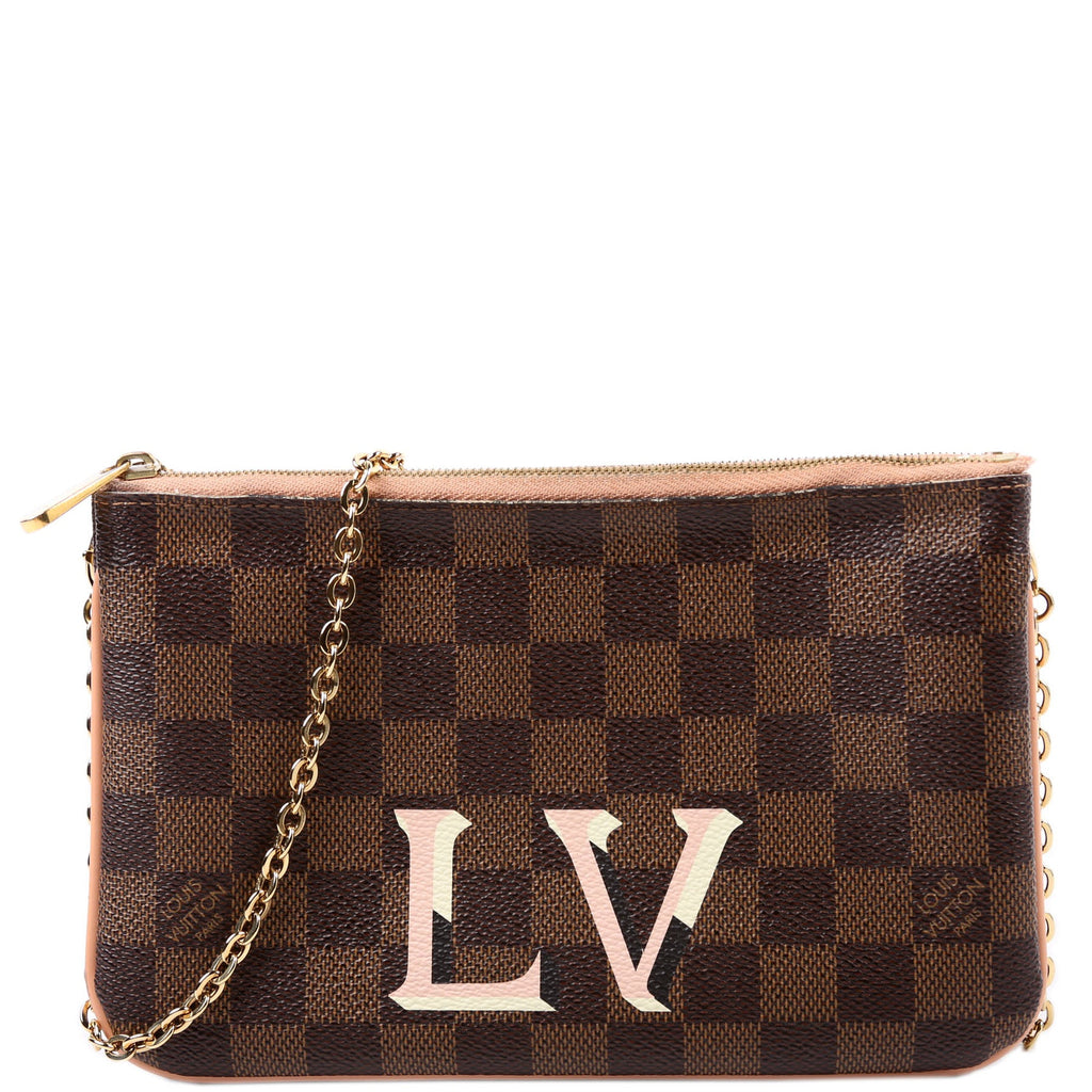 Double Zip Pochette Damier Ebene Pink