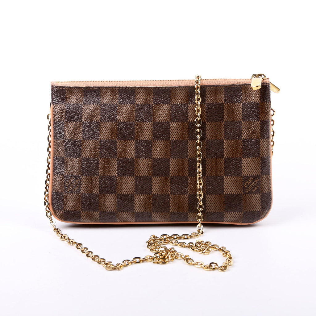 Double Zip Pochette Damier Ebene Pink