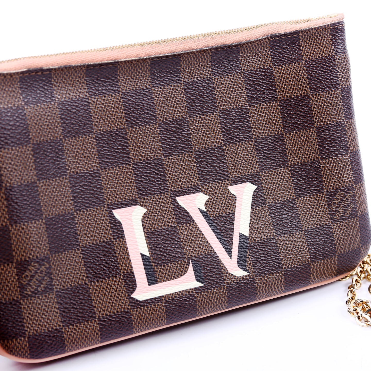Double Zip Pochette Damier Ebene Pink