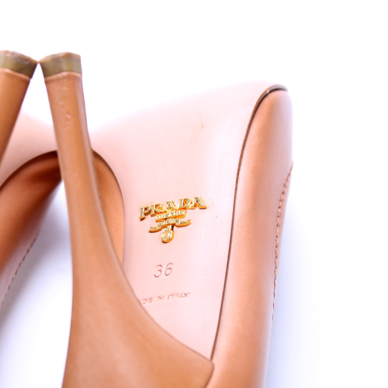 Peep Toe Leather Pumps Size 36 Tan