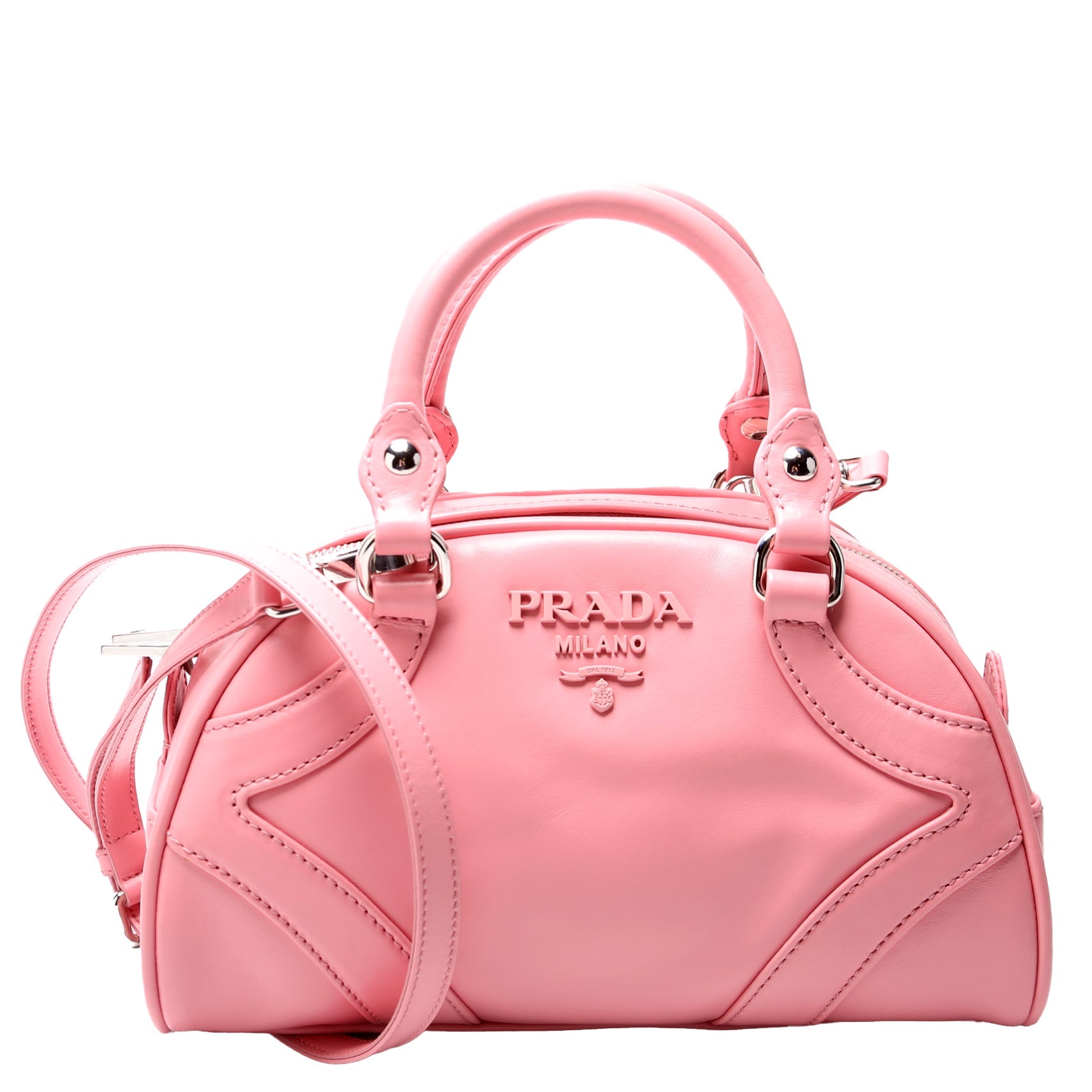 1BB071 Soft Calfskin Monochrome Bowling Bag Pink