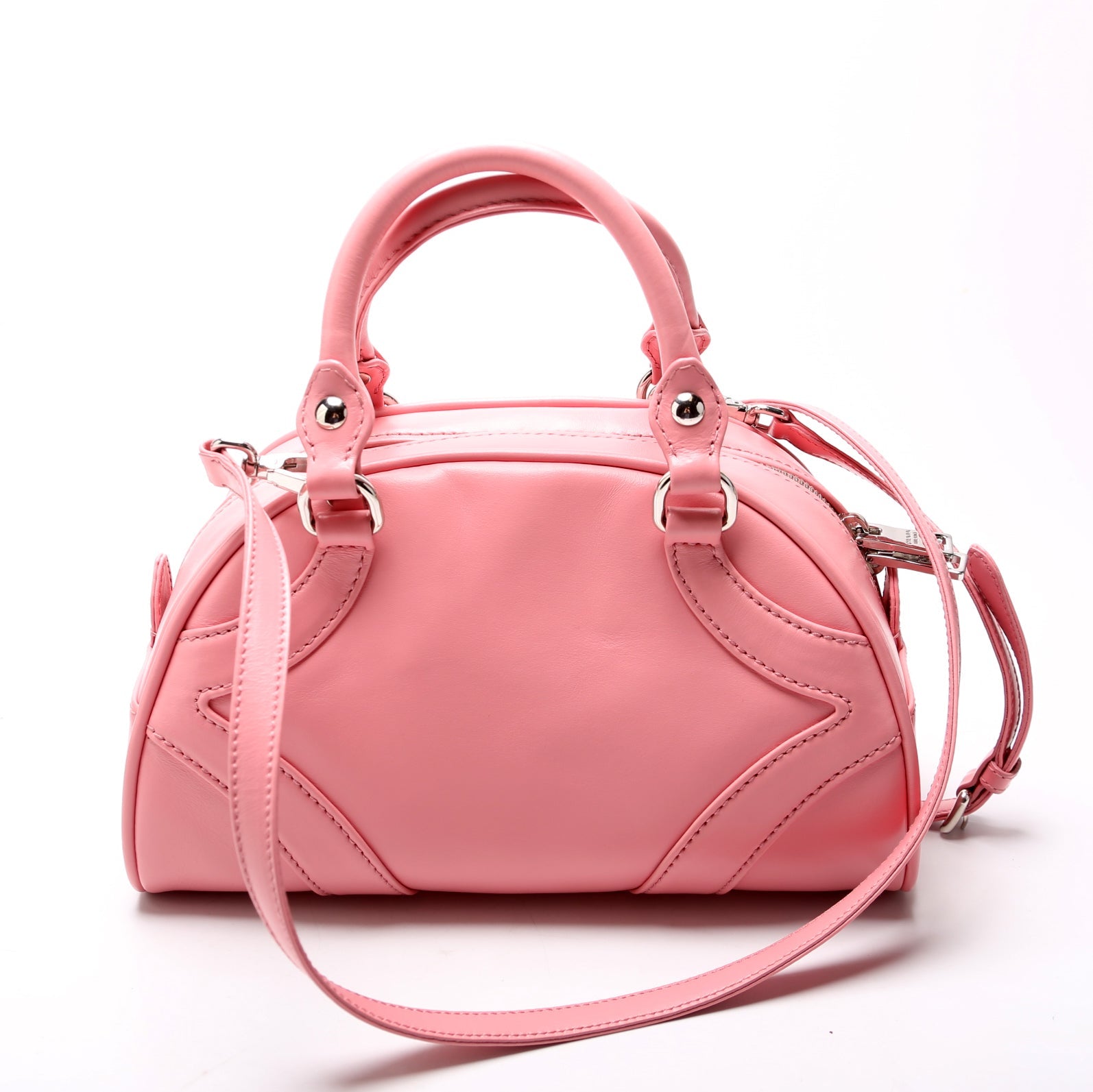 1BB071 Soft Calfskin Monochrome Bowling Bag Pink