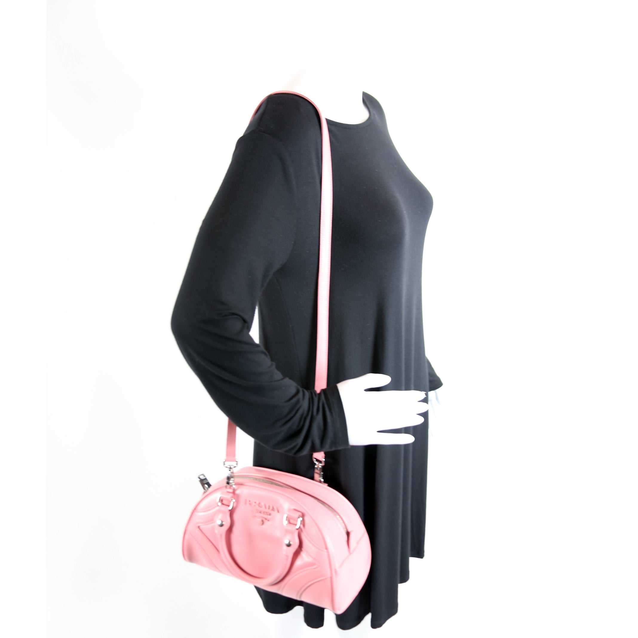 1BB071 Soft Calfskin Monochrome Bowling Bag Pink