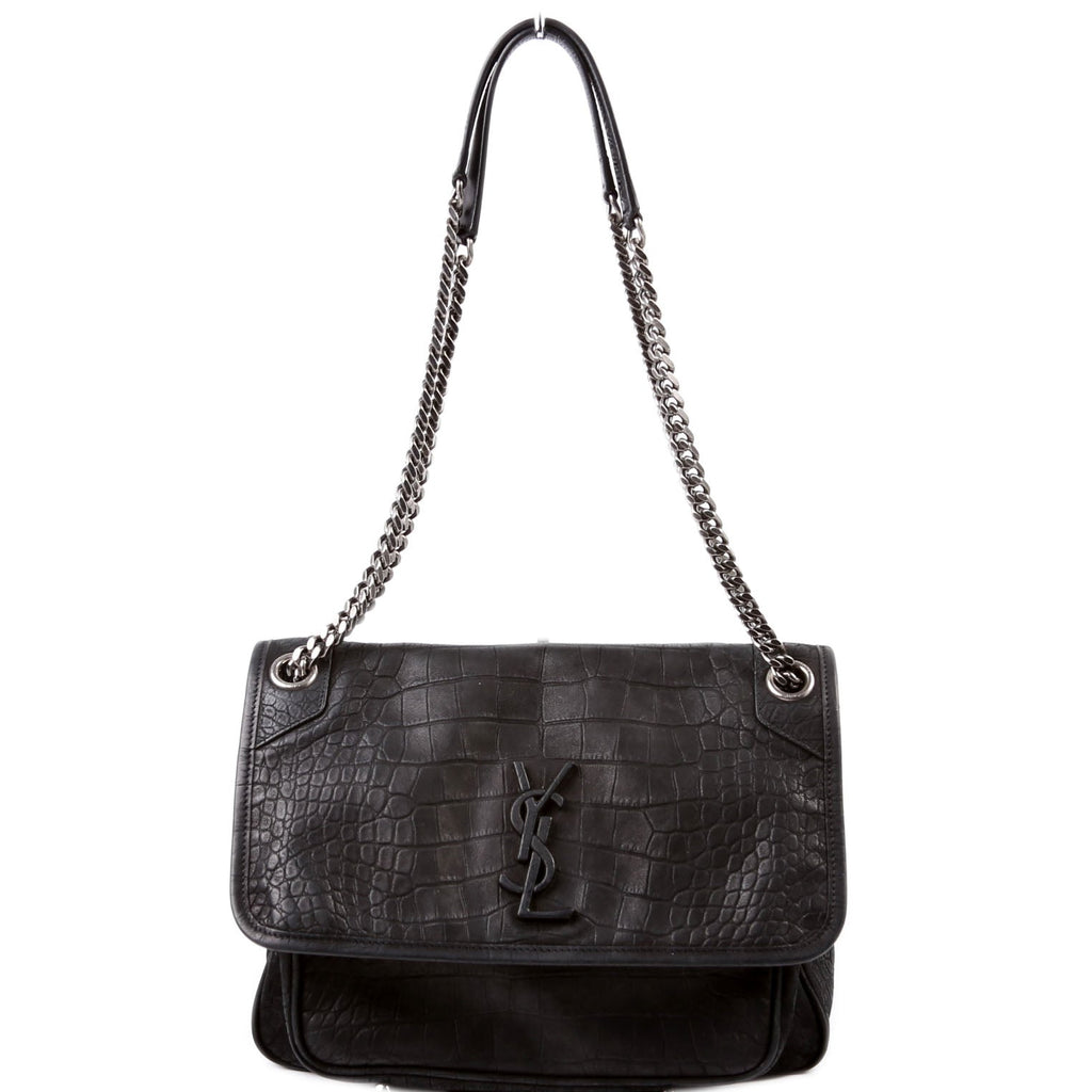 498894 Niki Medium Nubuck Croc Embossed Black