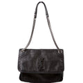 498894 Niki Medium Nubuck Croc Embossed Black