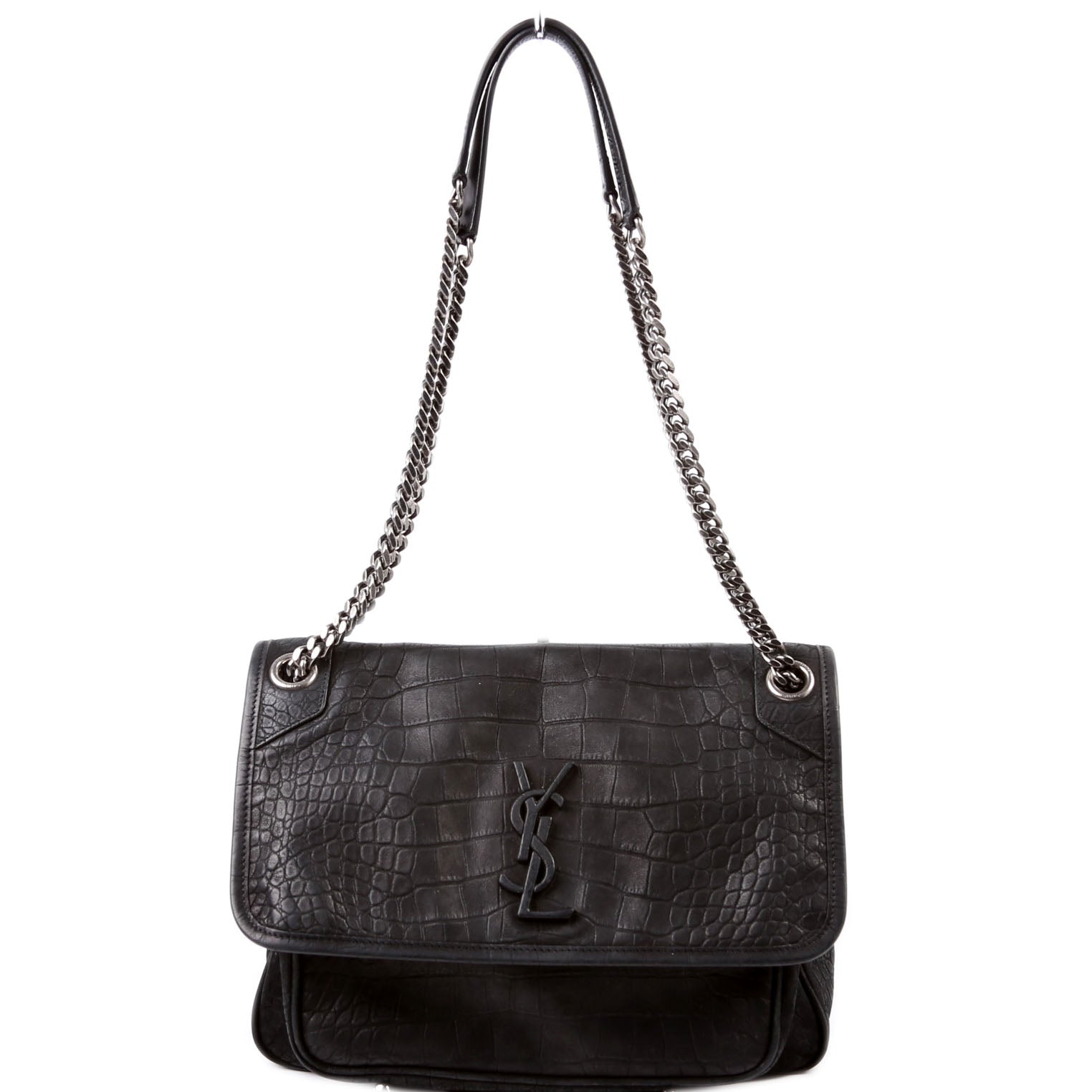 498894 Niki Medium Nubuck Croc Embossed Black