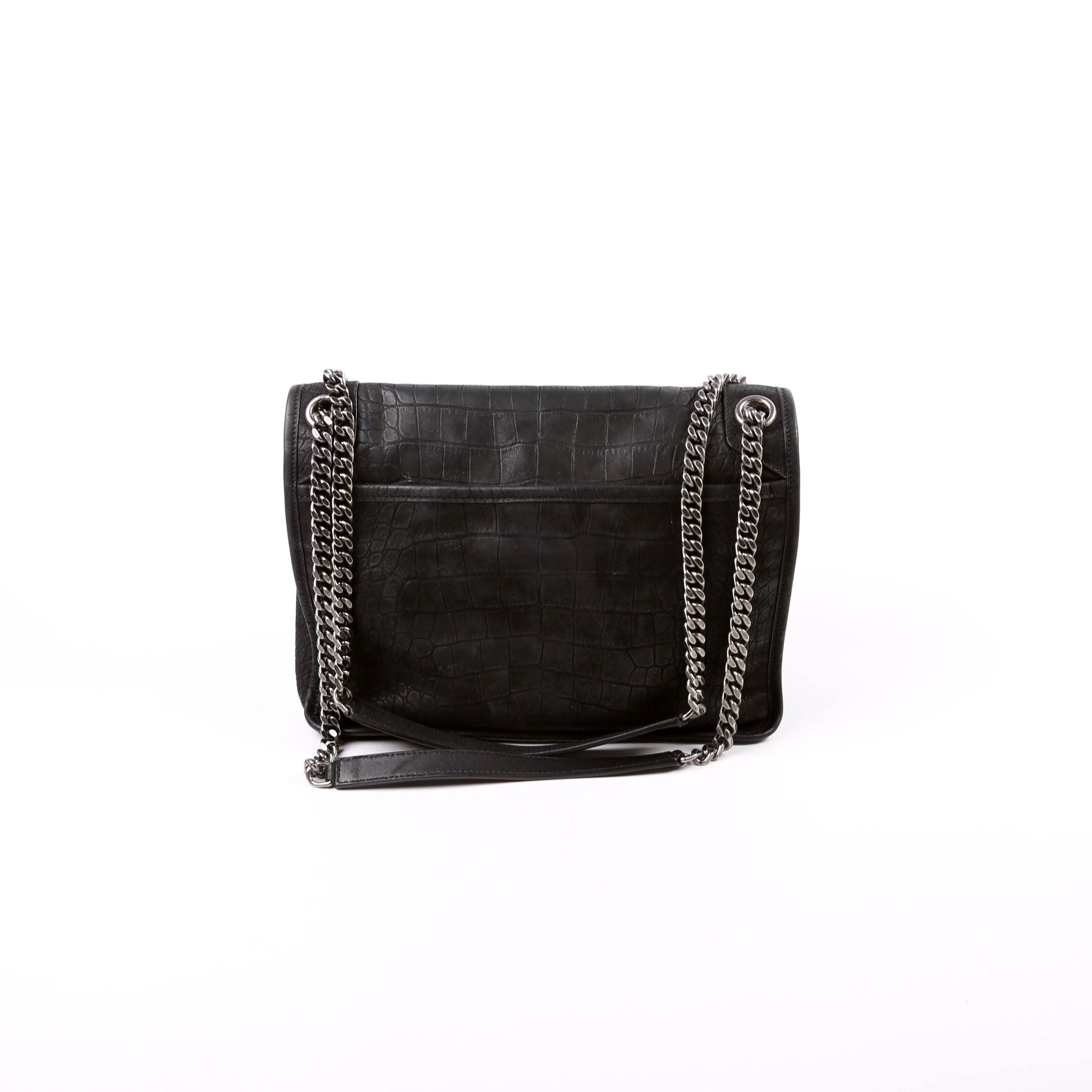 498894 Niki Medium Nubuck Croc Embossed Black