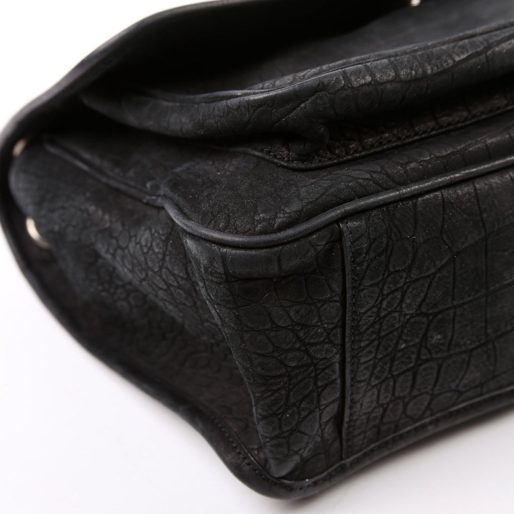 498894 Niki Medium Nubuck Croc Embossed Black