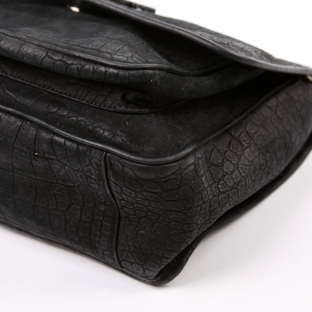 498894 Niki Medium Nubuck Croc Embossed Black
