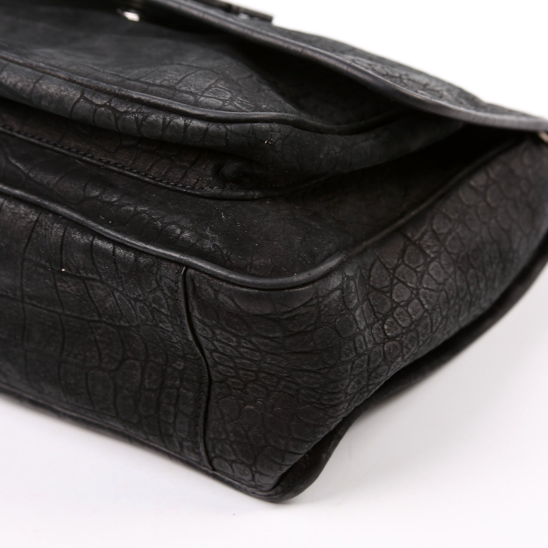 498894 Niki Medium Nubuck Croc Embossed Black