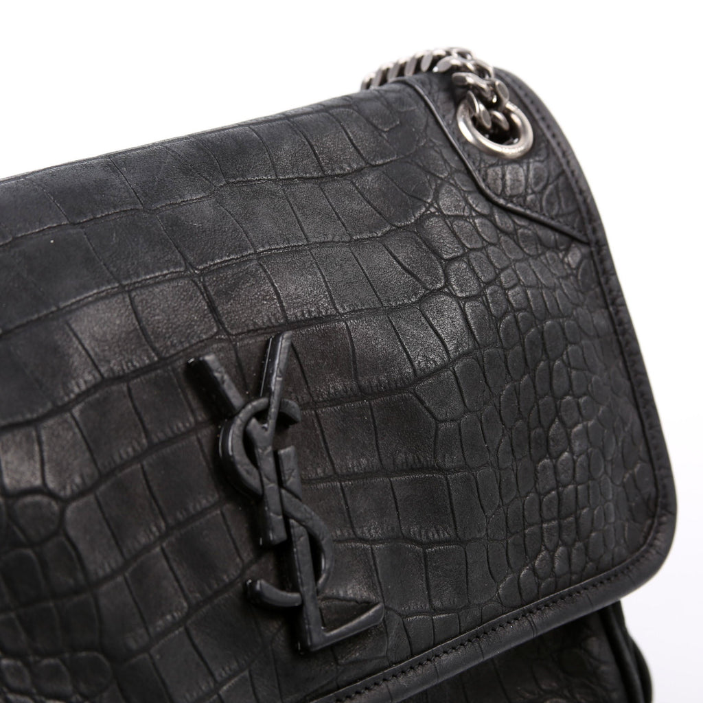 498894 Niki Medium Nubuck Croc Embossed Black