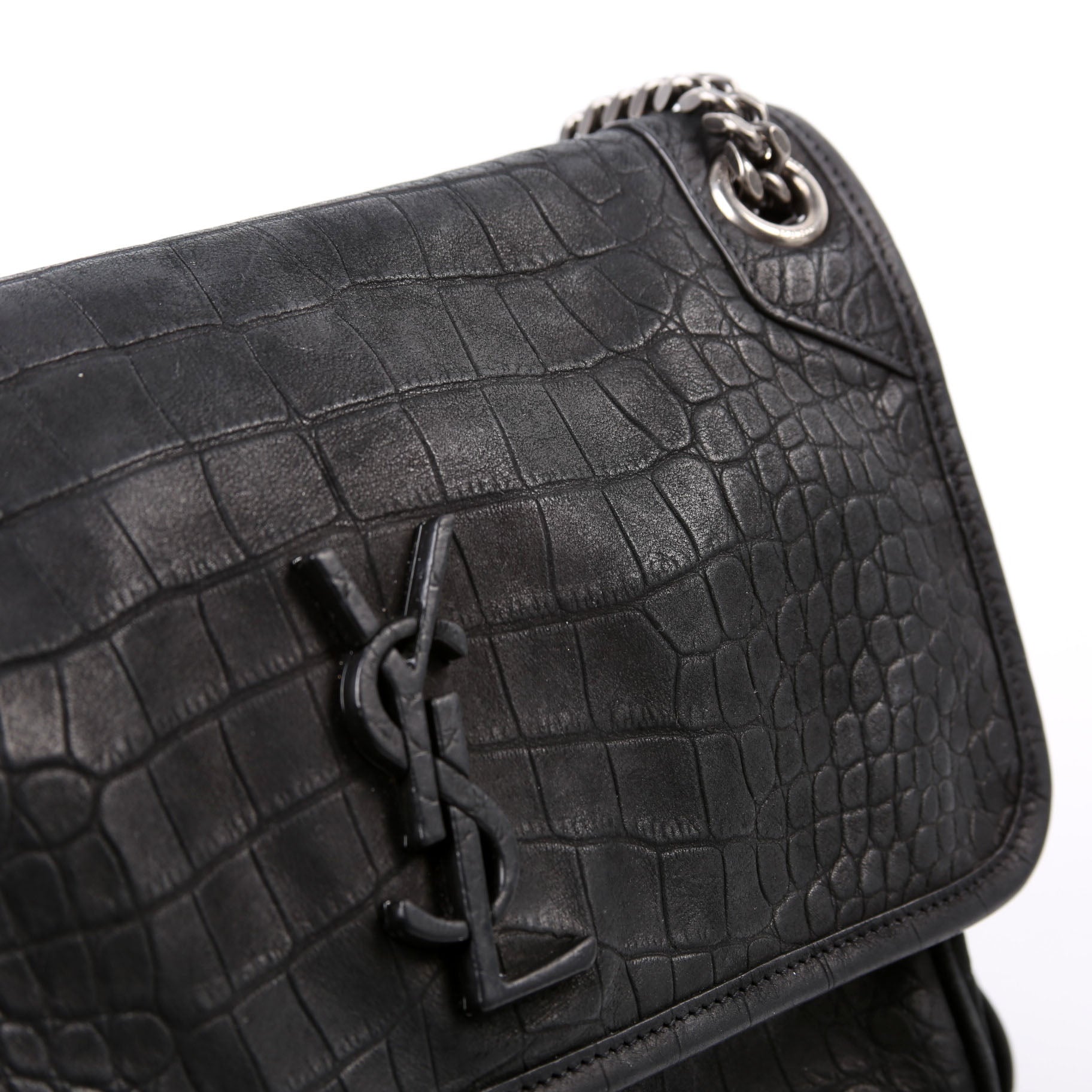 498894 Niki Medium Nubuck Croc Embossed Black