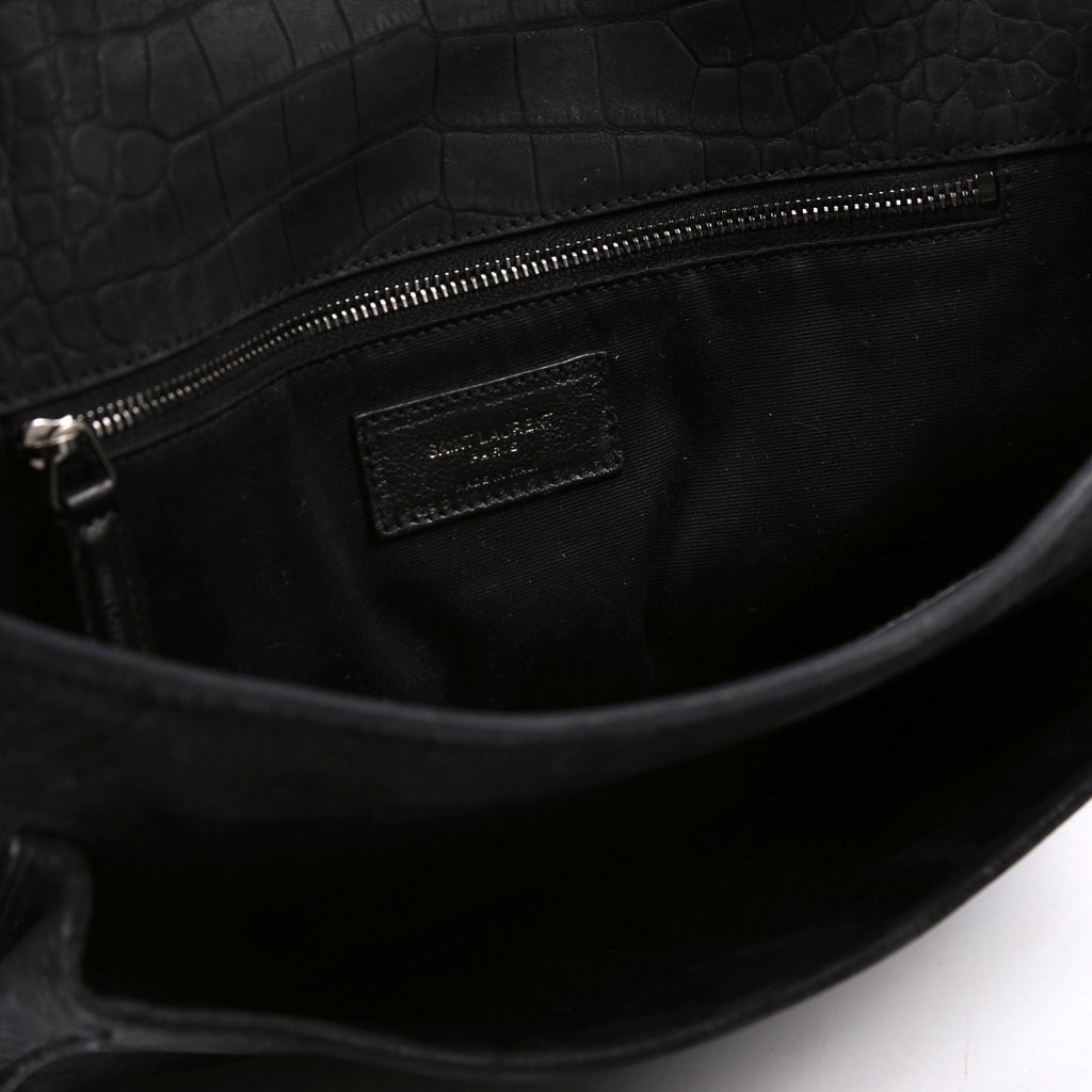 498894 Niki Medium Nubuck Croc Embossed Black