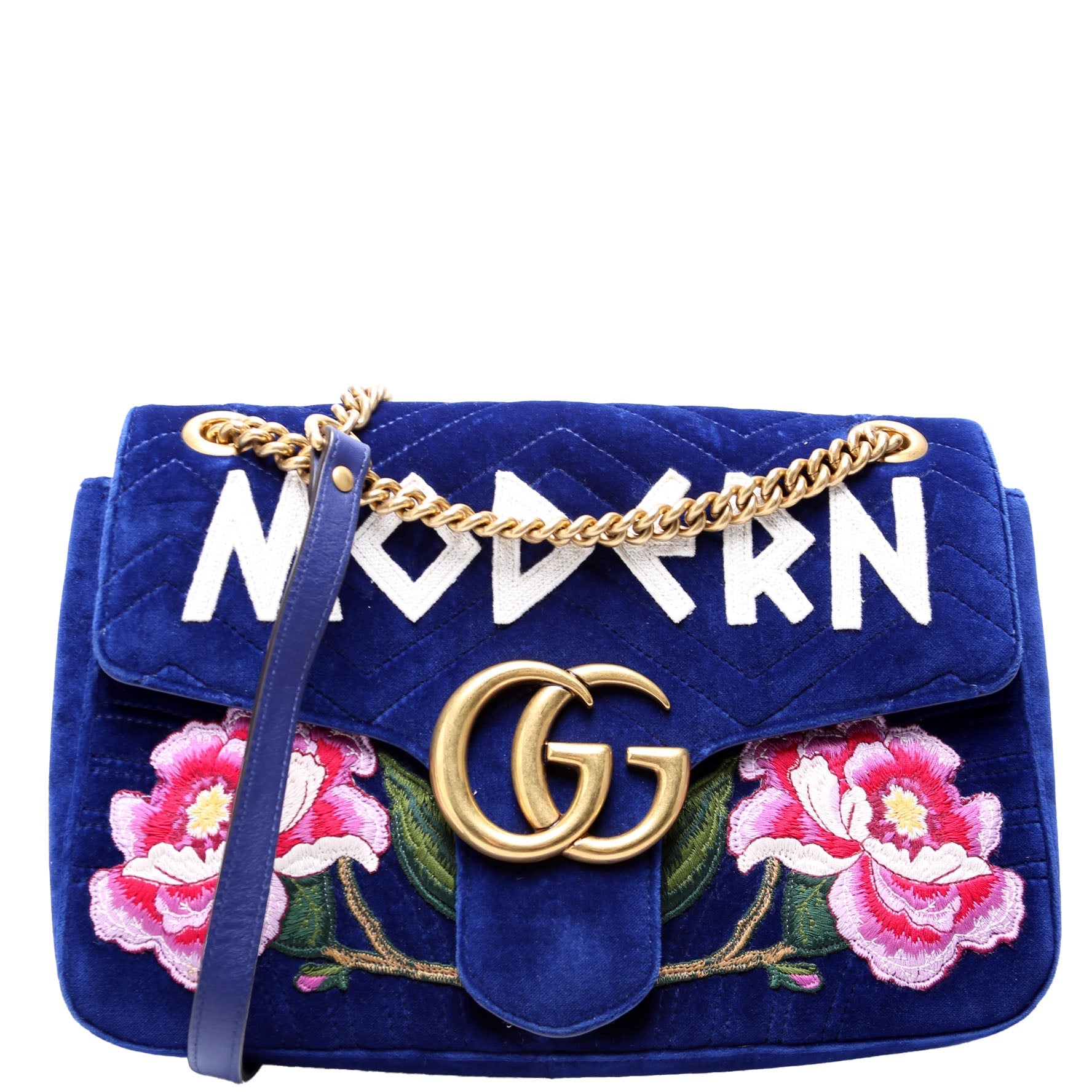 Gucci 443496 Marmont Velvet Modern Medium Blue