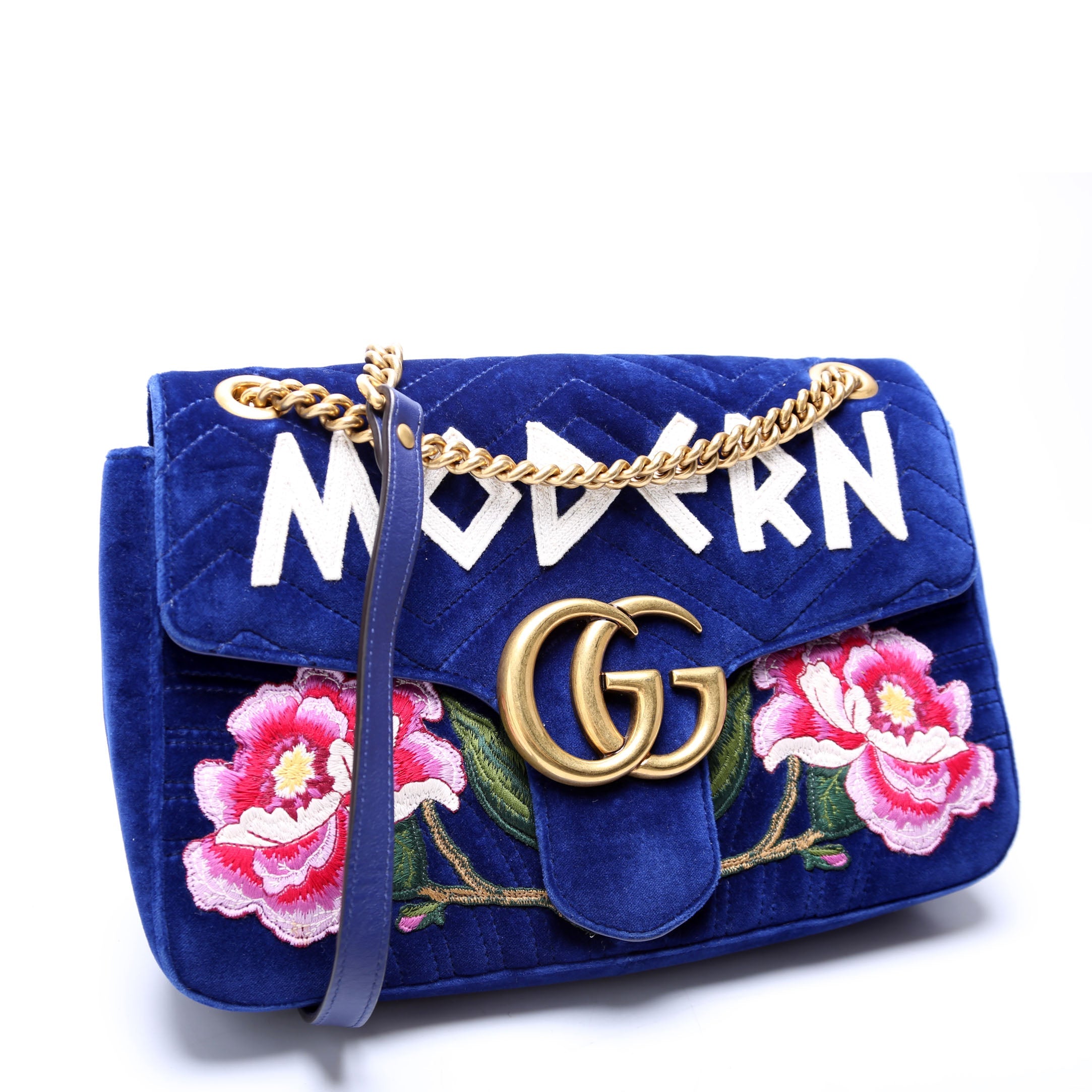 Gucci 443496 Marmont Velvet Modern Medium Blue
