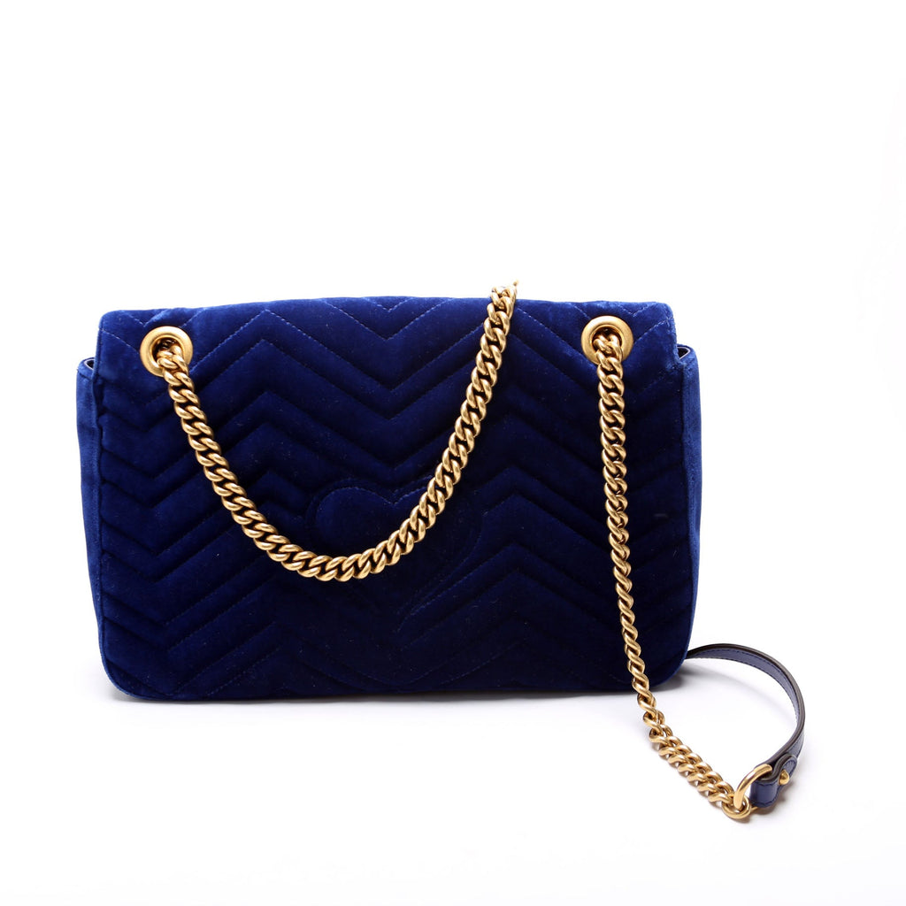 Gucci 443496 Marmont Velvet Modern Medium Blue