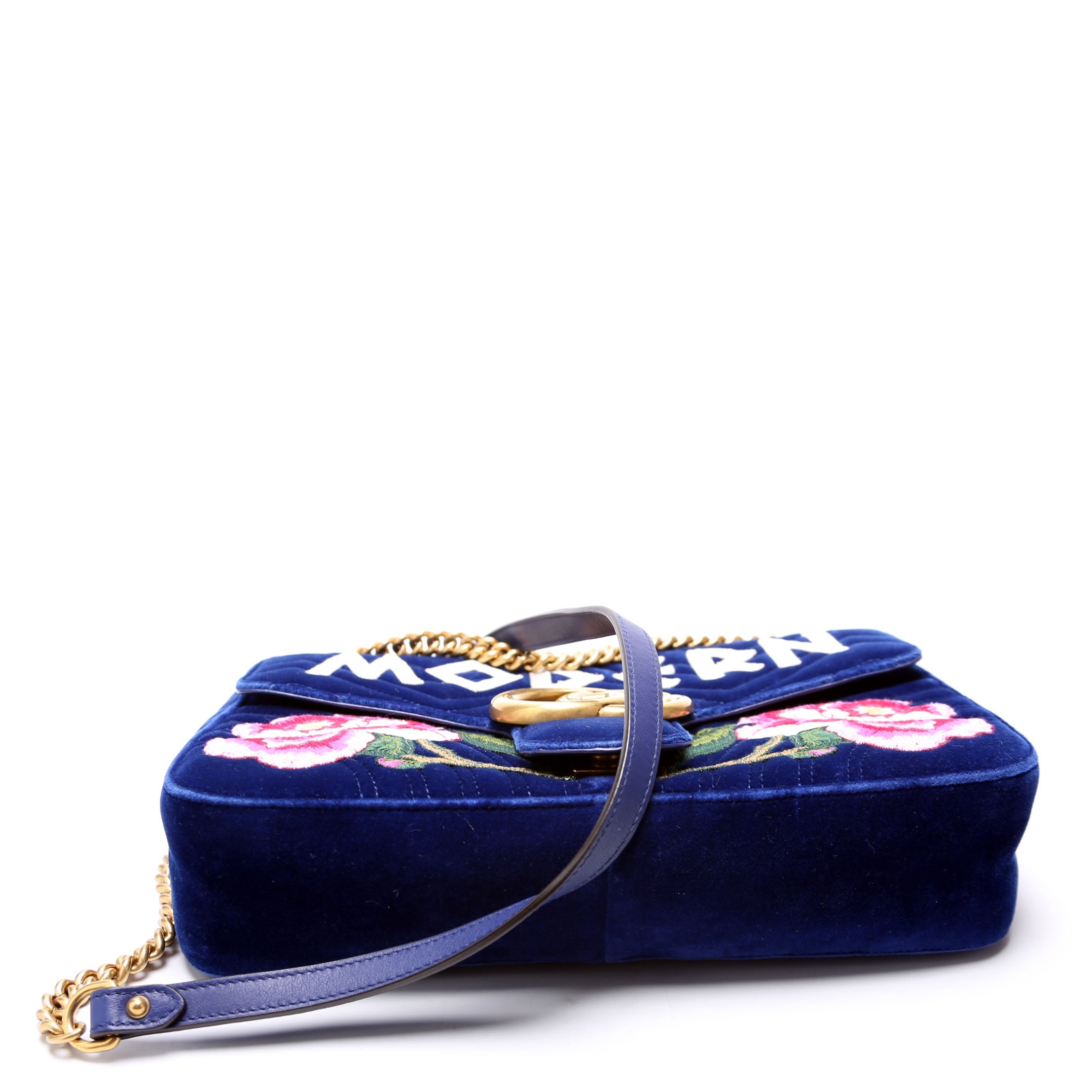 Gucci 443496 Marmont Velvet Modern Medium Blue